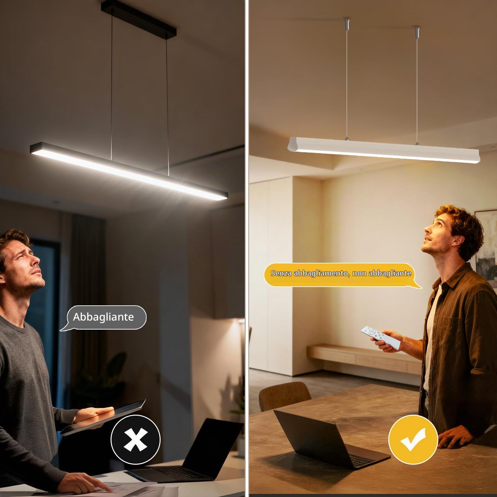 OOWOLF Lampada a Sospensione LED con Telecomando, Dimmerabile 3000K-6000K, 120 cm Funzione Memoria, Altezza Regolabile – Ideale per Tavolo da Pranzo, Ufficio e Soggiorno