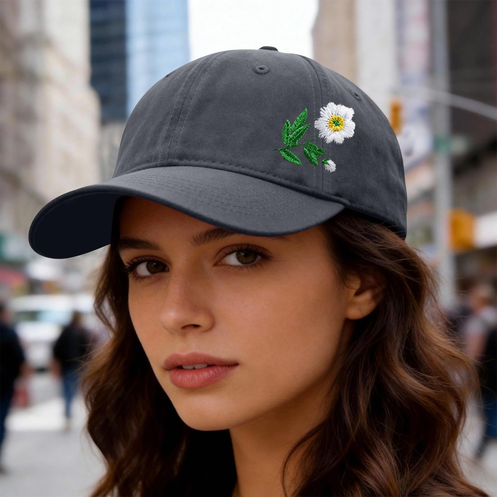 Generisch Gorra de béisbol con estampado floral bordado a mano, color negro