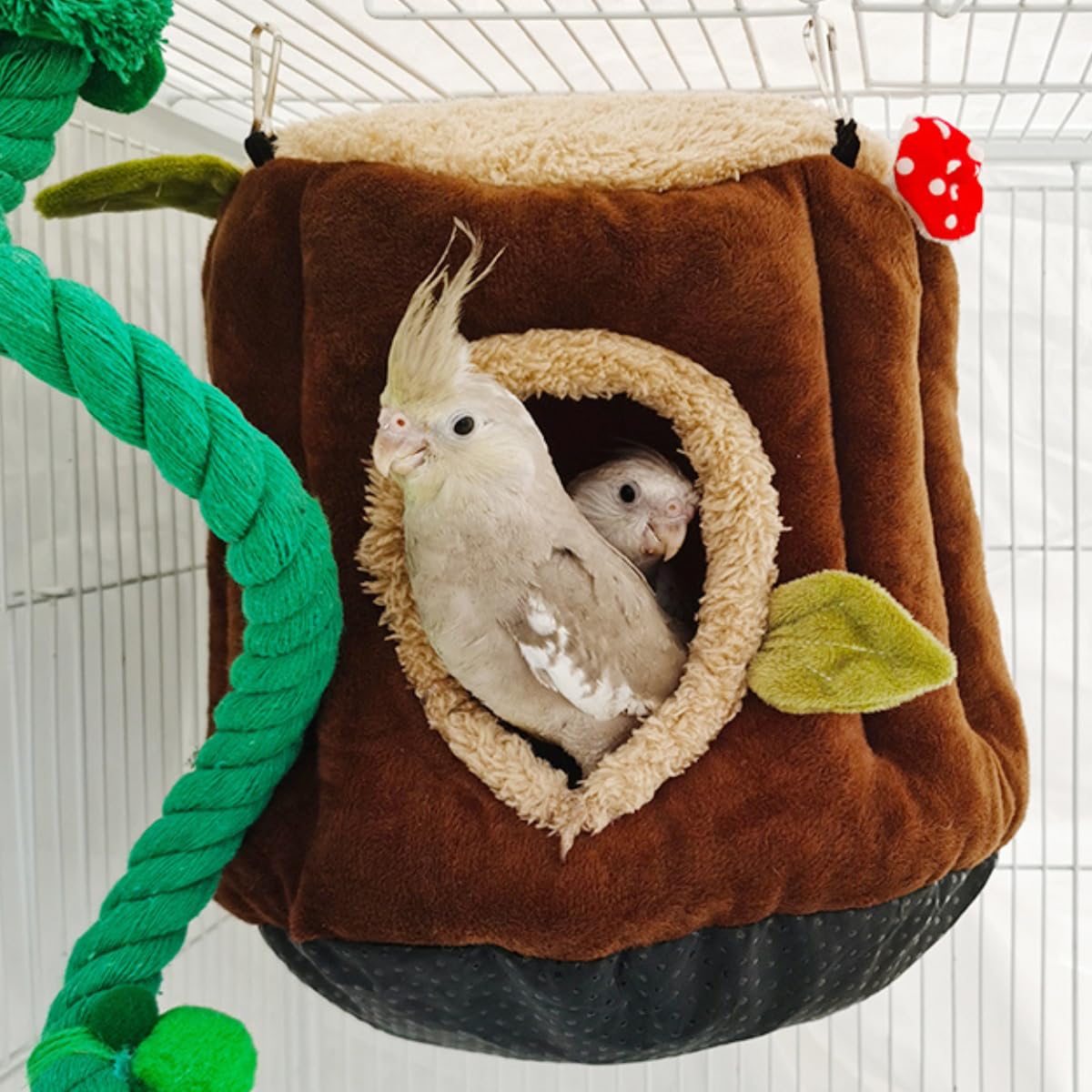 Nido cálido de invierno con cojín extraíble, casa de pájaros estilo tocón, hamaca colgante suave y lavable para loro, gris africano, chinchilla, hurón, conejo, casas y hábitats de animales pequeños
