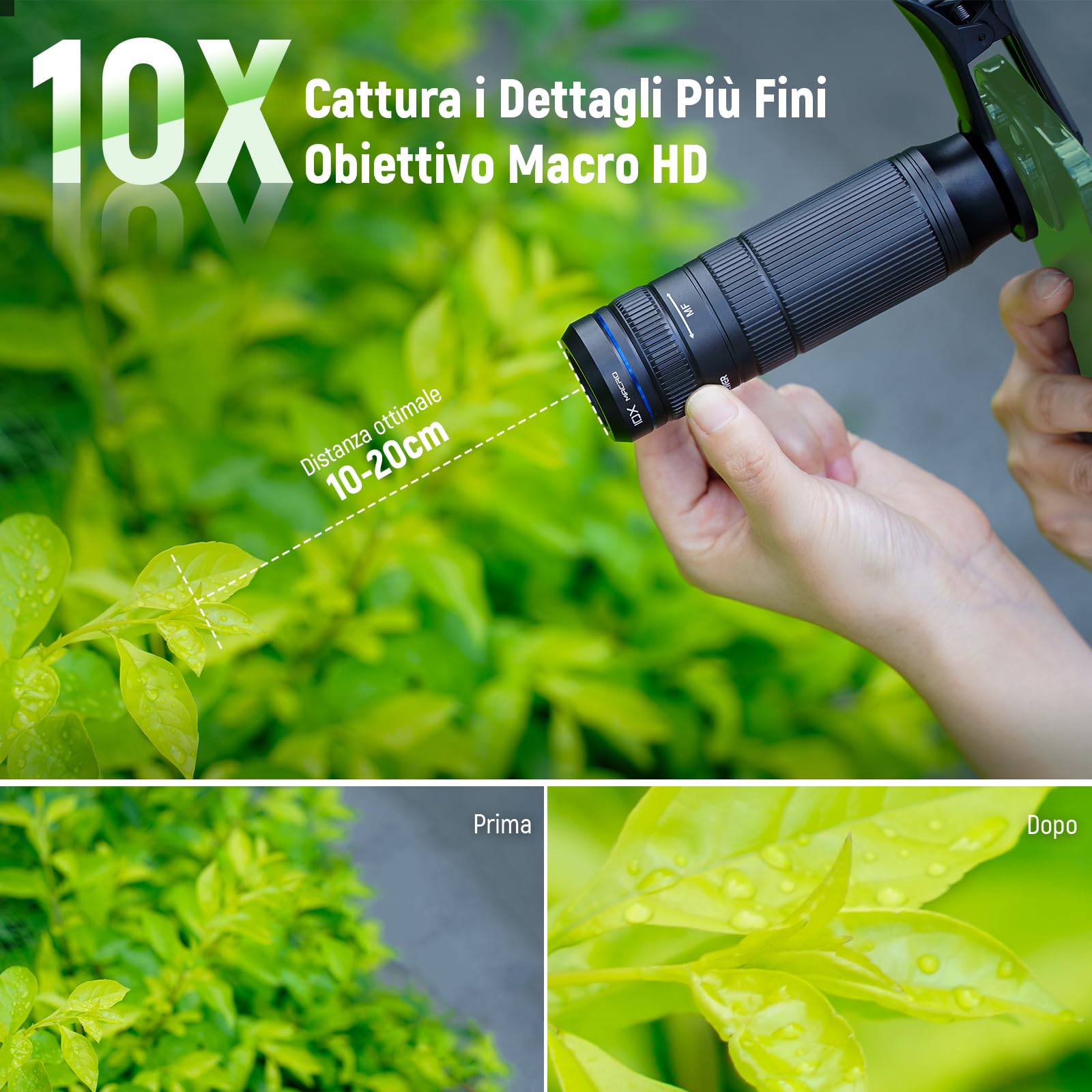 NEEWER Teleobiettivo 7X con clip per obiettivo fotocamera del telefono, macro 10X staccabile per piastra posteriore filettata da 17 mm, custodia compatibile con iPhone Samsung, LS-36 Ultra