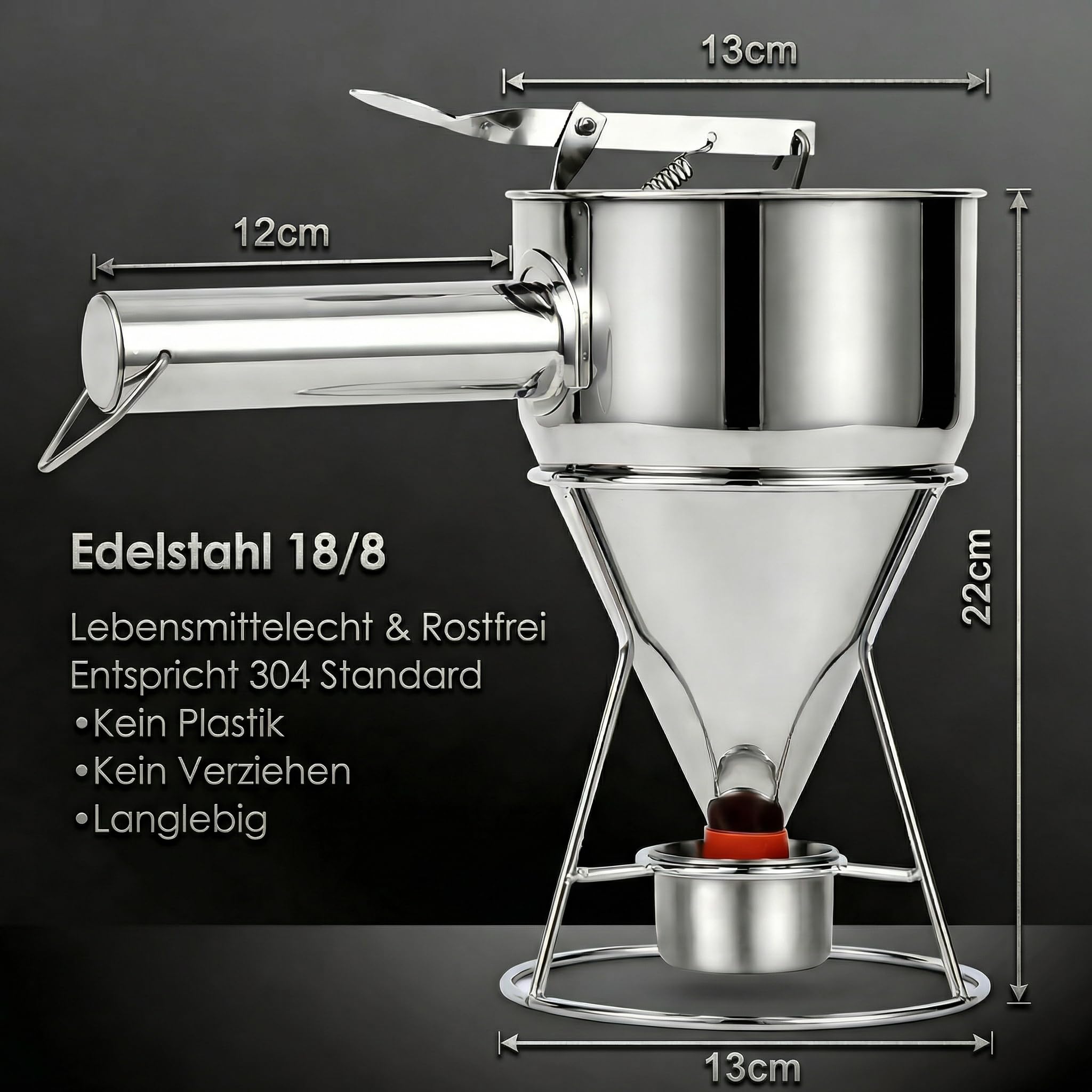 Edelstahl Teigportionierer 1200 ml – Profi Teigdosierer mit Druckhebel & 7 Düsen – Präzise Portionierung für Bäckerei, Gastronomie, Waffeln, Donuts & Muffins