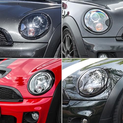 Miniatura 6 de Negro brillante conductor y pasajero lado faro ajuste anillo bisel compatible con Mini Cooper 2007-2014 R56 R56 R57 R58 R59 Par negro