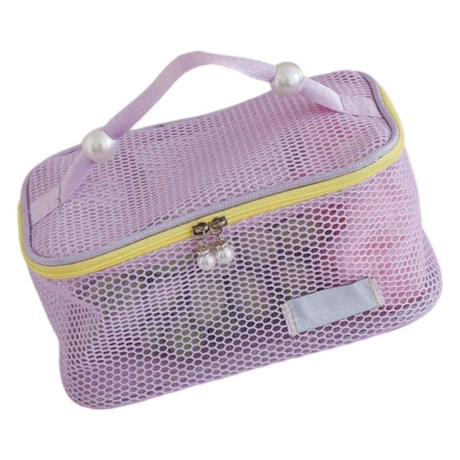 Jazuaiao Purple Stylish Pearls Zippers Cosmetic Storage Toted Meshes Compartments For Skincare Makeup Brushes Travel Accessories Breathable Meshes Nylon Toiletry Bag