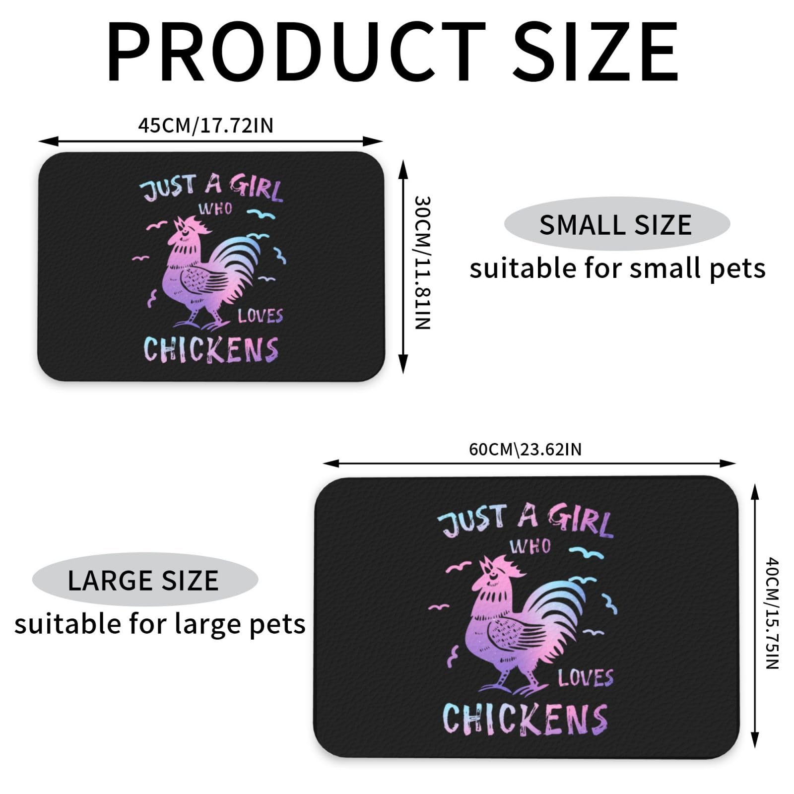 Just a Girl Who Loves Chickens Absorbent Dog Mats for Food and Water Waterproof Pet Bowl Liner Anti-Slip Dog Feeding Mats Quick Dry Pet Placemat to Protect Floors