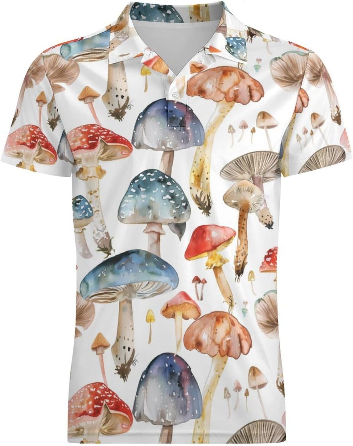Colorful Mushrooms Watercolor Novelty Men's Short Sleeve Shirt Golf Tennis Shirts Work T-Shirt Sport Tee