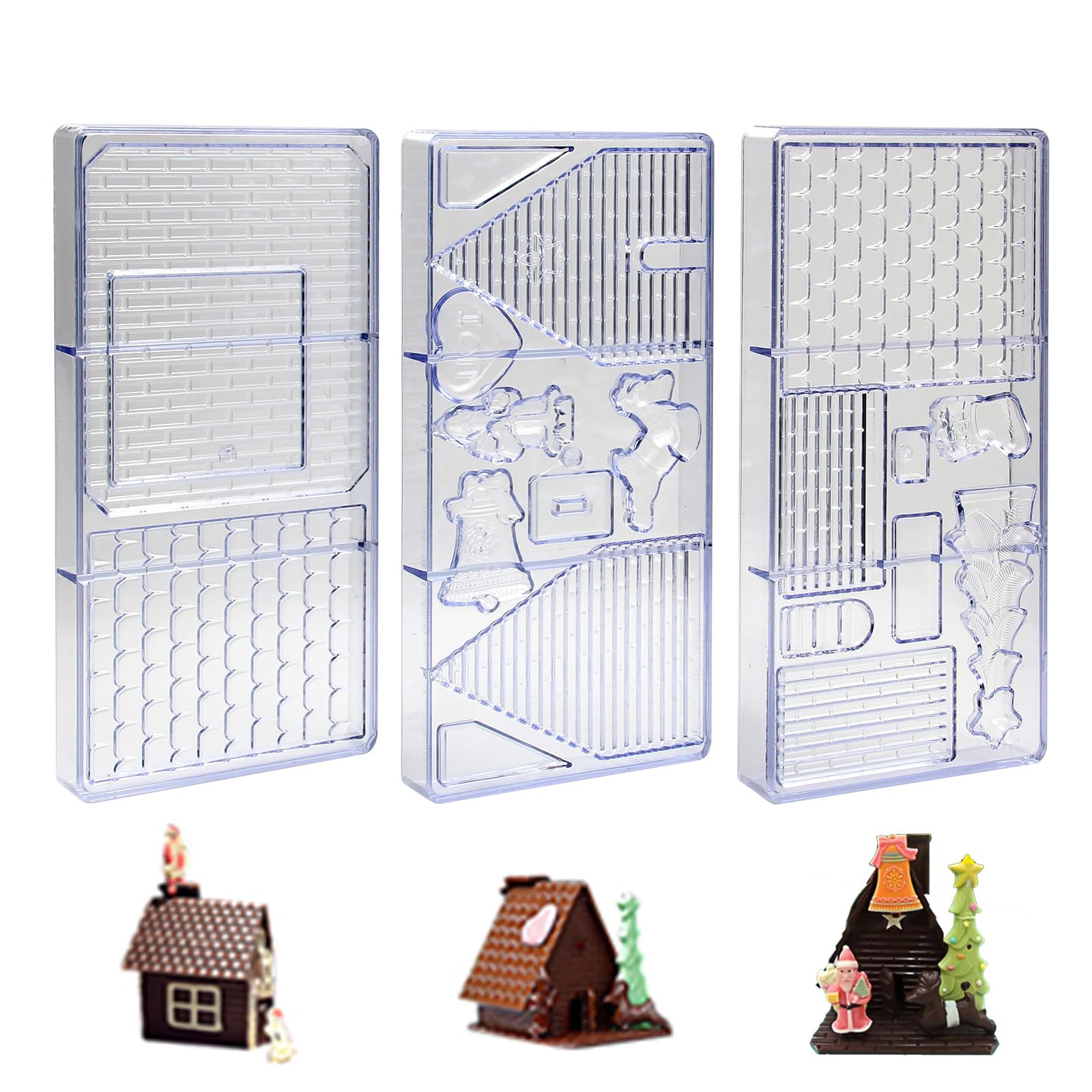 Set di 3 stampi natalizi per cioccolatini assemblati a forma di casa di pan di zenzero, decorazioni natalizie per realizzare mousse, gelatine, biscotti e pasticceria (stile casa)