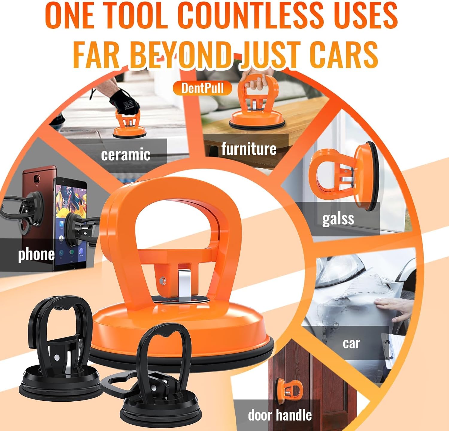 3PCS Dent Puller – Multi-Use Car Dent Puller Tool Kit, 10-in-1 Suction Cup Dent Remover for Vehicle Repair, Glass, Screens, Tile & Object Lifting - Image 3