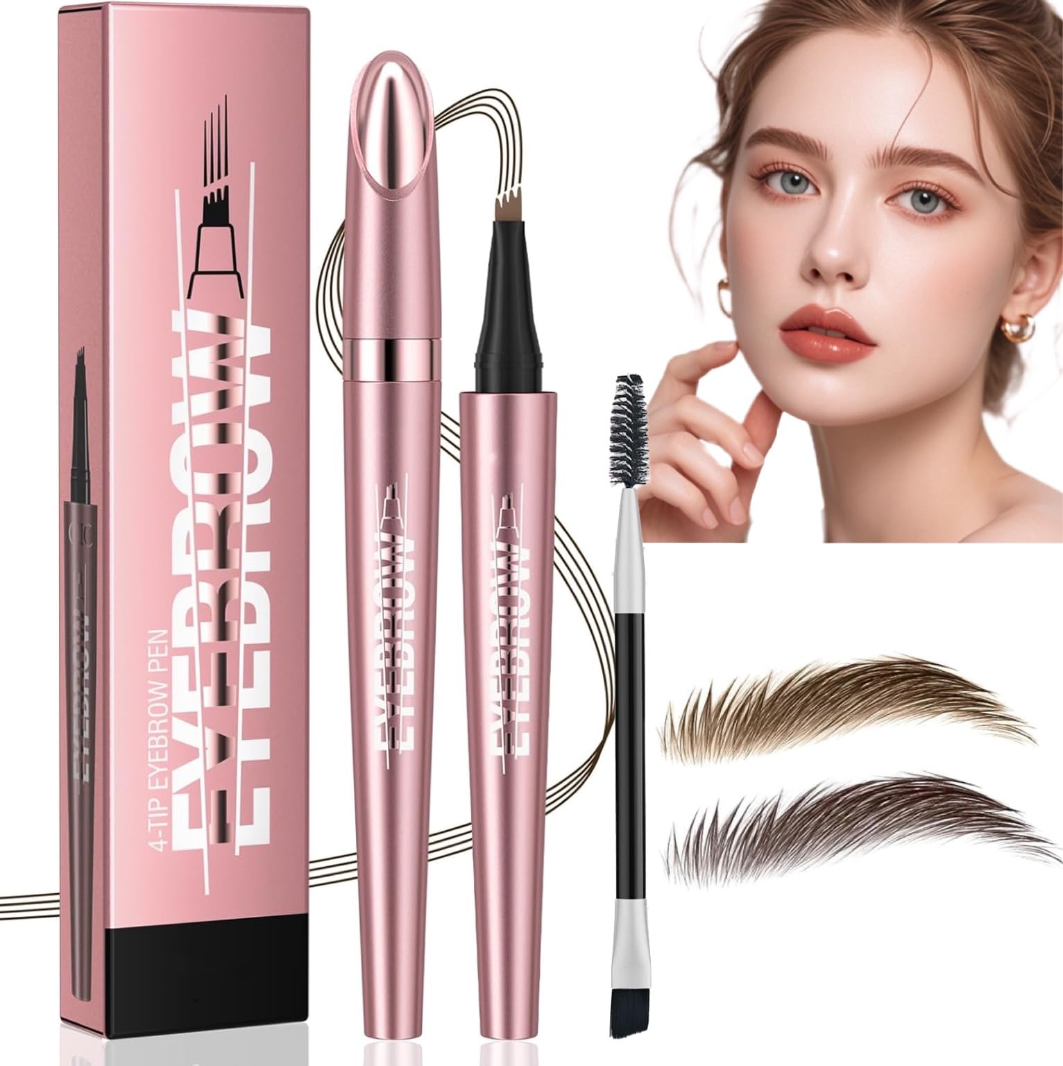 Lápiz Cejas,Lápiz de Cejas Microblading,lápiz de cejas resistente al agua,Lápiz de Cejas Preciso con 4 Puntas,Lápiz de Cejas Natural de Larga Duración (Marrón claro - 2)