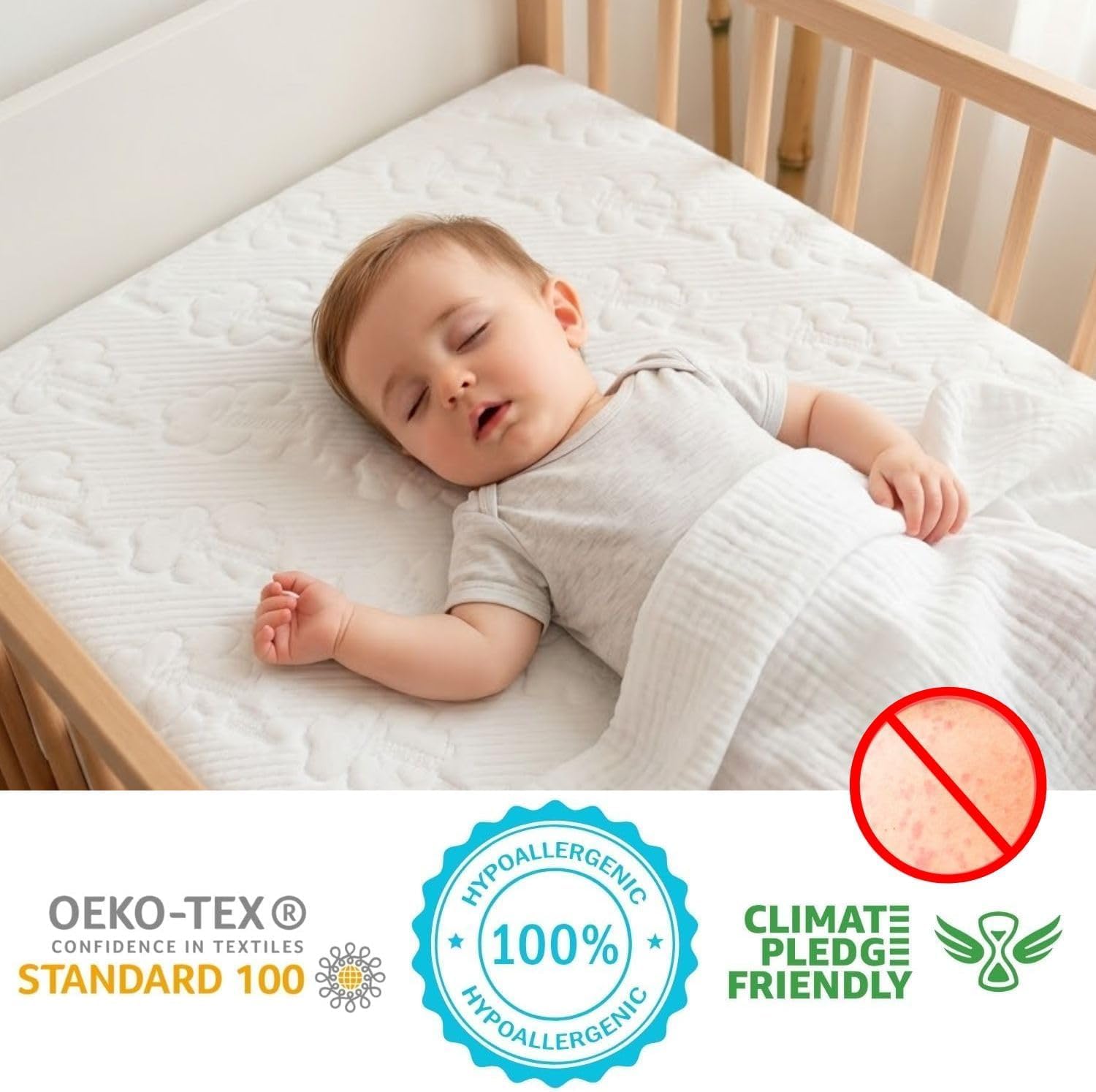 Colchón Cuna 120x60x6cm para Máximo Confort - Base Antideslizante para Multifunción - Funda Extraíble y Lavable de Algodón de Bambú - Ultra Suave, Hipoalergénico y Transpirable - Oeko Tex