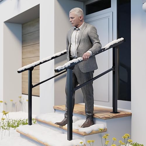 Miniatura 8 de HILLMASTER Barandillas de 2 escalones para escalones al aire libre, barandilla de escalera al aire libre para escalones exteriores, kit de