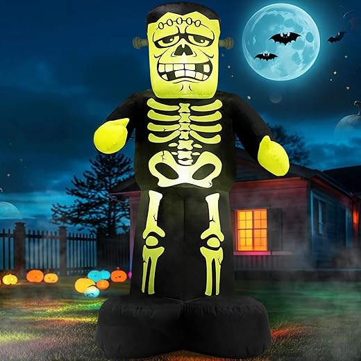 Halloween Blow Up Yard Decorations Inflatables Outdoor Skeleton Frankenstein, 7FT Tall Giant Outside Blowups Scary Cute Funny Spooky Inflated Lawn Decor for Entrance Indoor Trick or Treat Blow-up