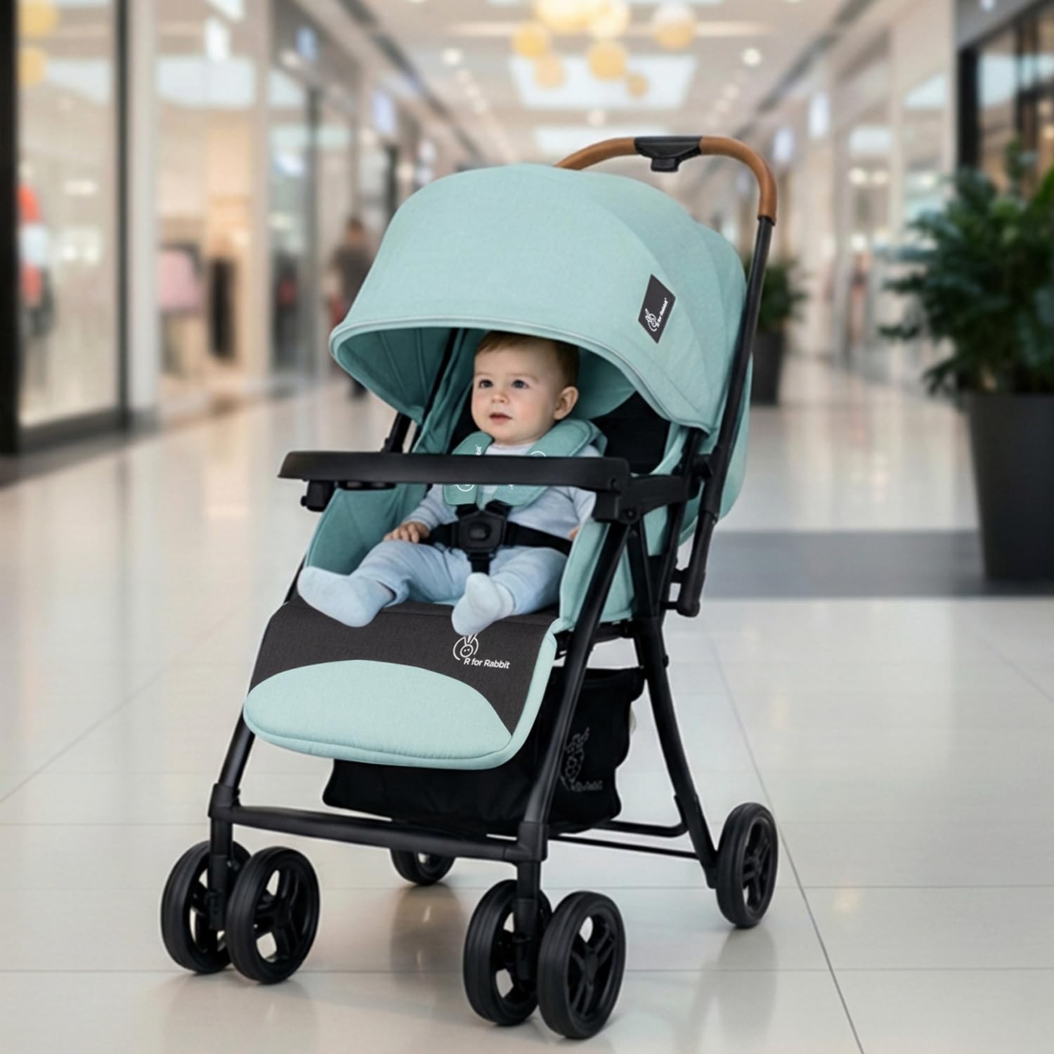 R for Rabbit Poppins Joy Stylish Baby Stroller | Pram for Kids with Reversible Handle | New Born Babies Stroller for 0 to 3 Years Boy and Girl (Green Black)