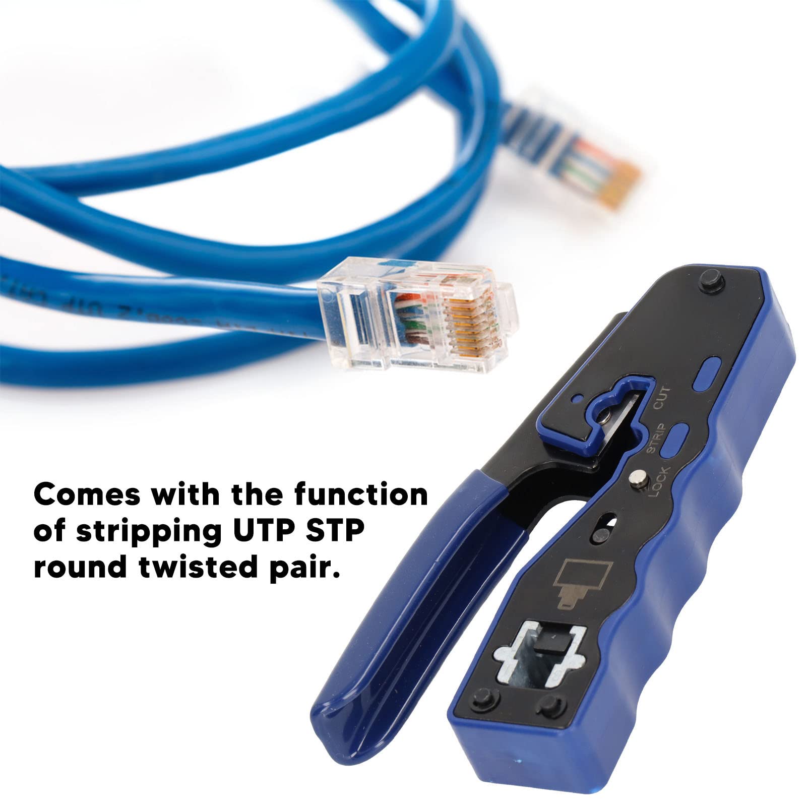 Kit d’outils de sertissage RJ45, ensemble d’outils de sertissage Ethernet comprenant 50 connecteurs RJ45 et un dénudeur de fils, outil de sertissage pour câbles réseau 8P adapté