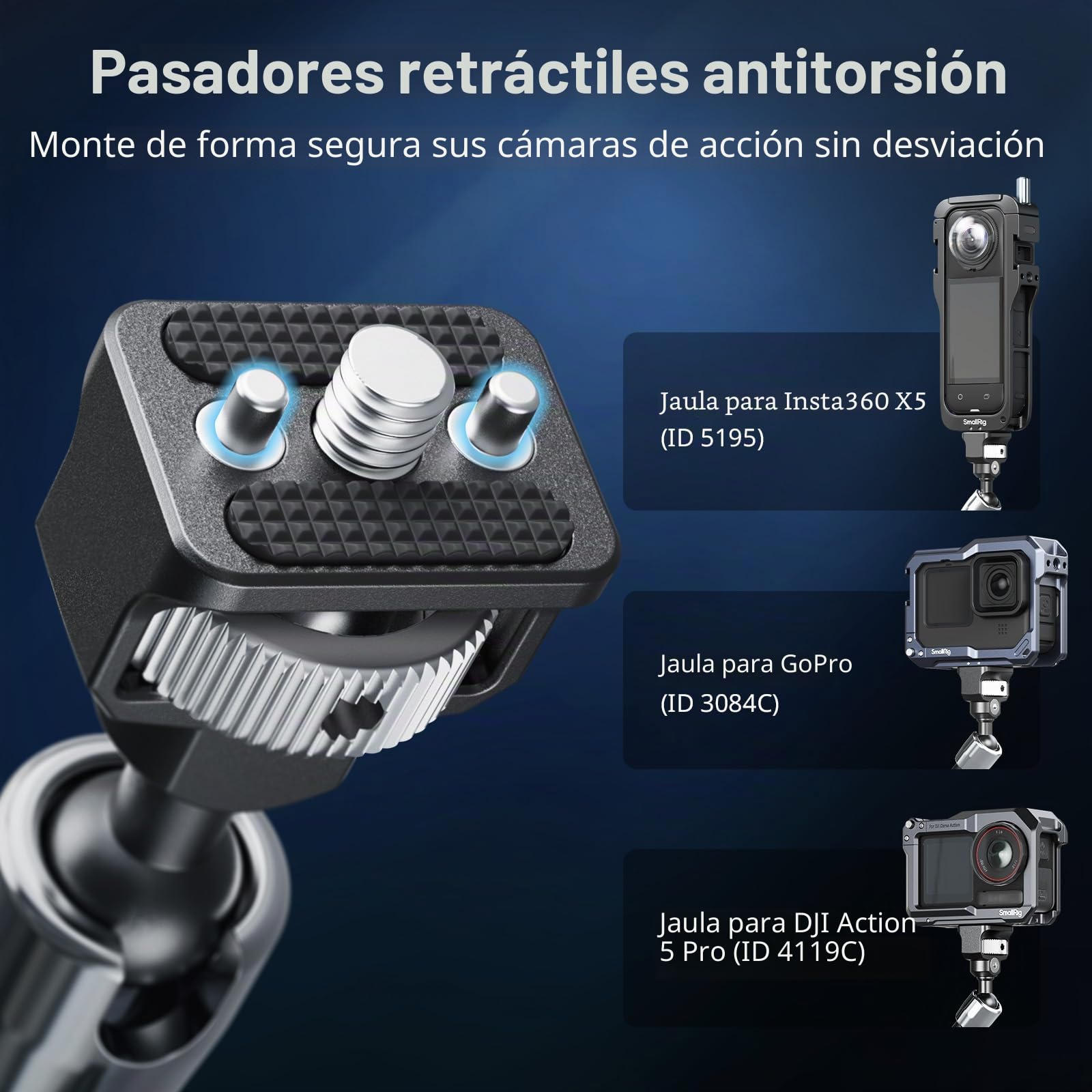 SMALLRIG Brazo mágico de 7 pulgadas con abrazadera en forma de cangrejo, brazo con tornillo de 1/4"-20 y pines retráctiles, para cámaras de acción, monitores, luces de vídeo y micrófonos - 5310