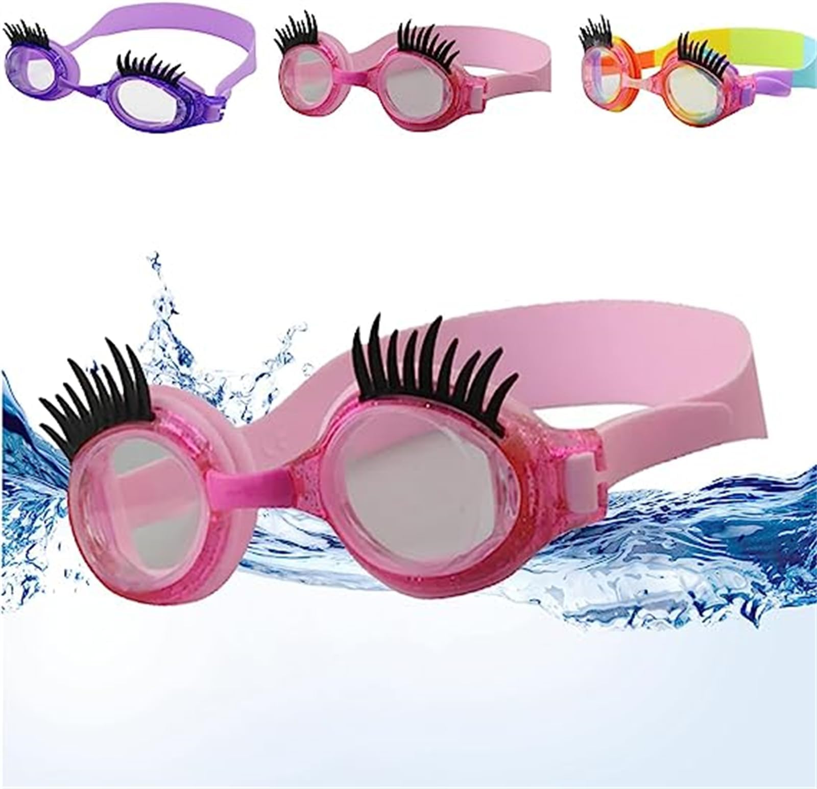 WRLCOVA Swimming Goggles with Eyelashes, Purple, Adult, UV Protection, Anti-Fog, Adjustable