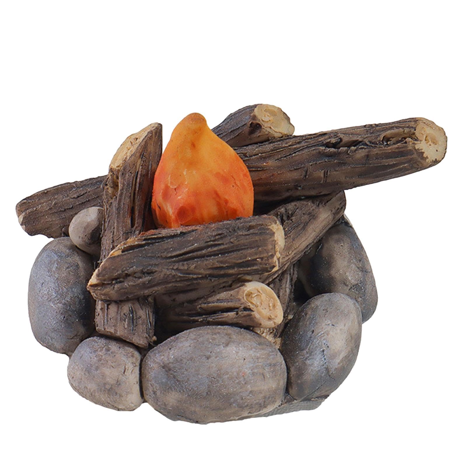 Miniature Camp Fire Ornament - Tiny Fire Pit, Fire Model Camping Bonfire Prop | Realistic Small Campfire Figurine, Rustic Resin Miniatures Outdoor, Handmade Resin Fireplace