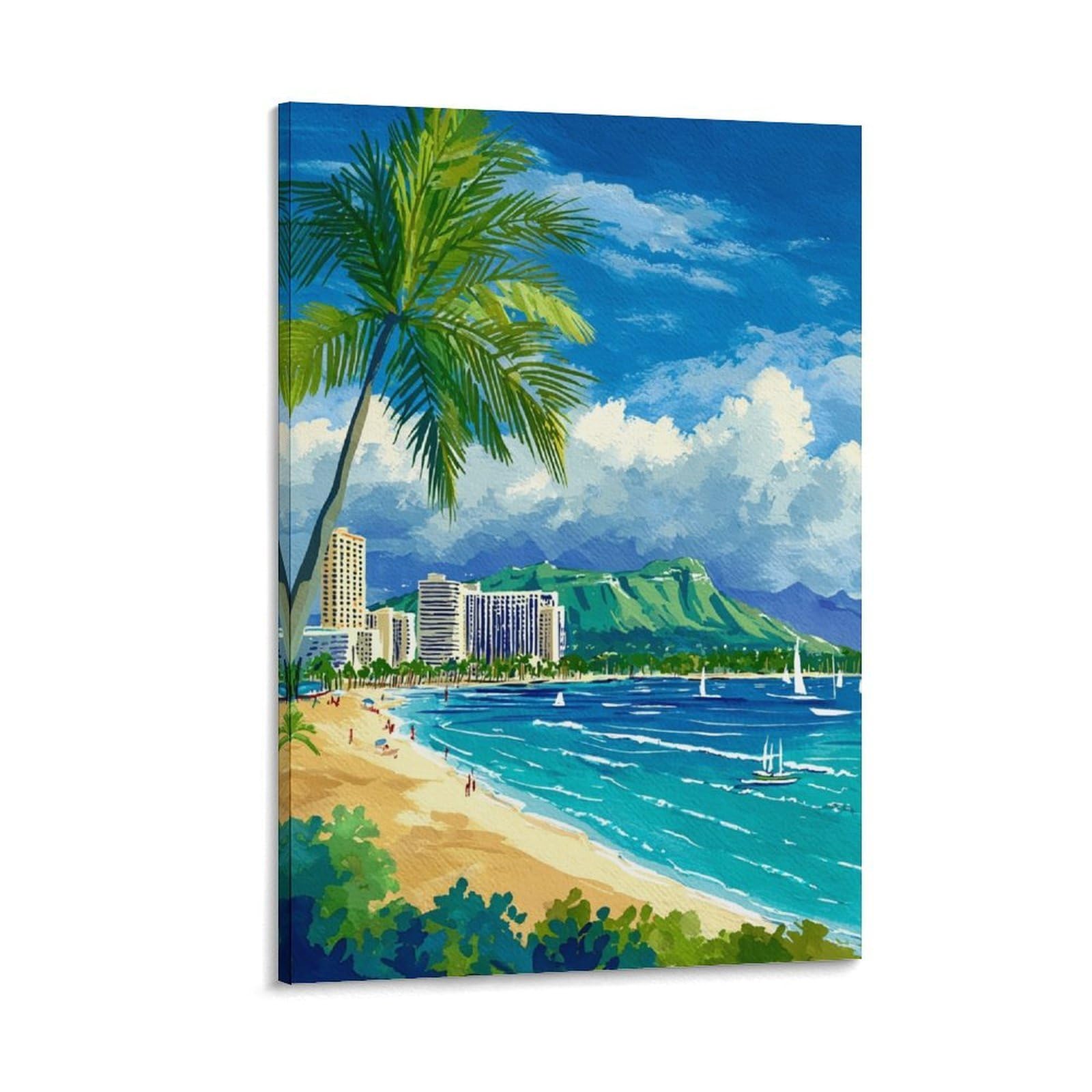 ZBBGGOZ Honolulu Posters 24x36inch(60x90cm) Vintage Watercolor Canvas Art