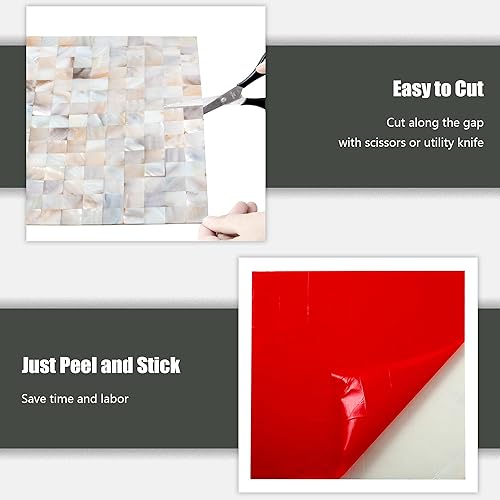 Miniatura 5 de KASARO Azulejo de mosaico de concha autoadhesivo para cocina, dormitorio y baño, azulejo de pared de nácar para salpicadero (1, Natural)