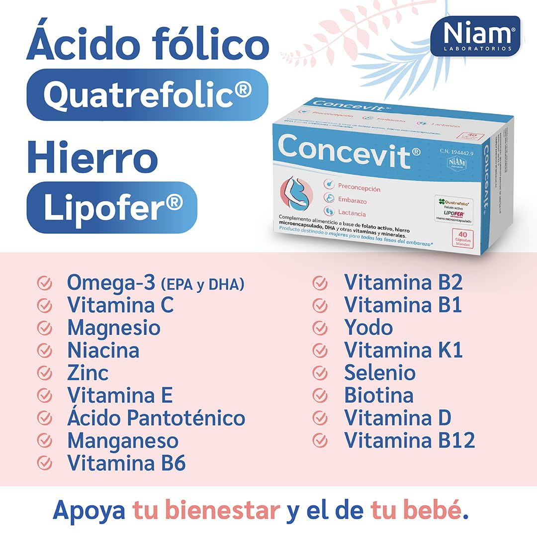 Pack 2 cajas | Vitaminas Embarazo con Ácido Fólico | Folato activo, Hierro, Omega-3 y nutrientes | Fertilidad Mujer | Pastillas Concepción, Gestación y Lactancia | Concevit