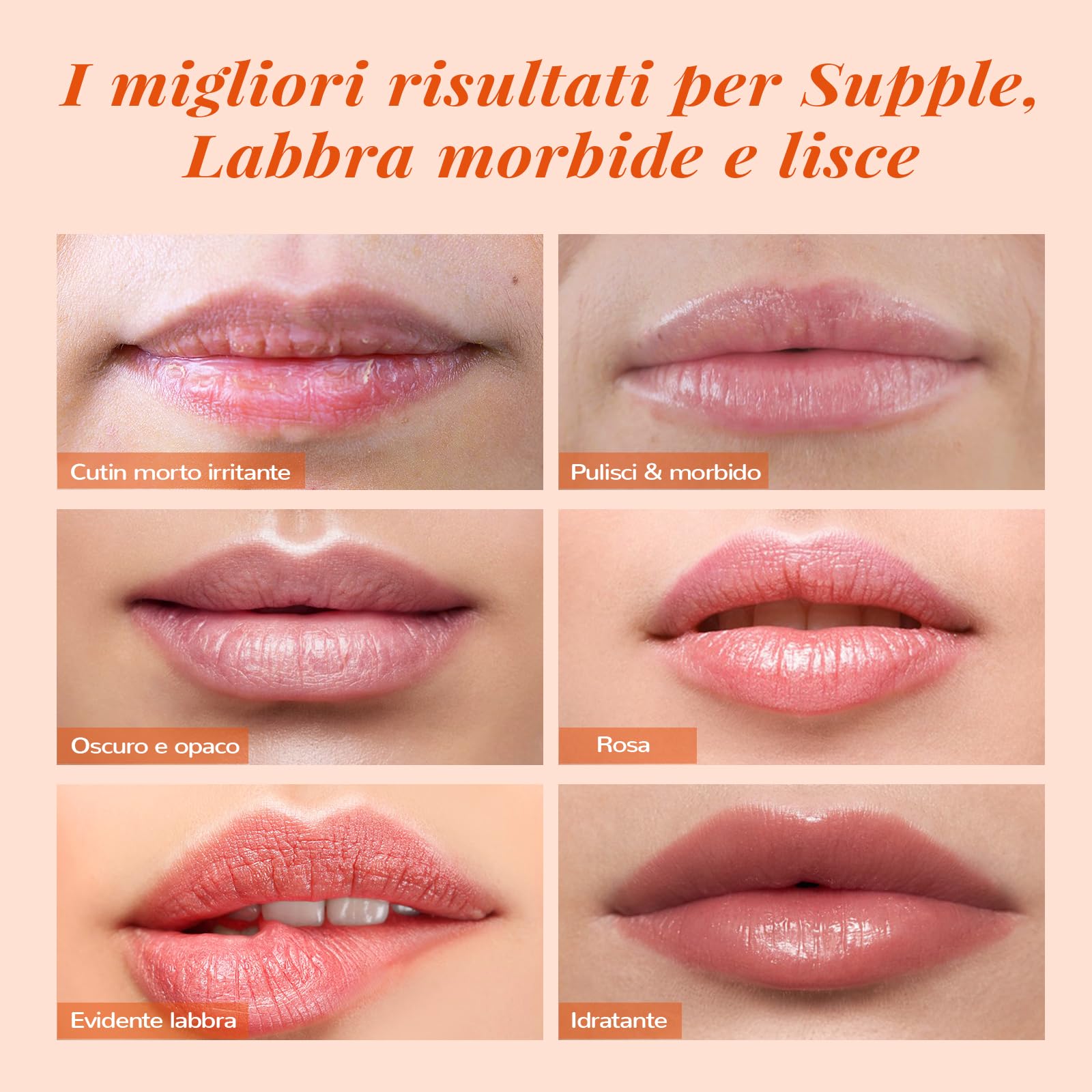 ANAiRUi Set Idee Regalo Natalizio, Set maschera labbra ed esfoliante al pesca + collagene, appositamente formulati per labbra secche, screpolate e desquamate