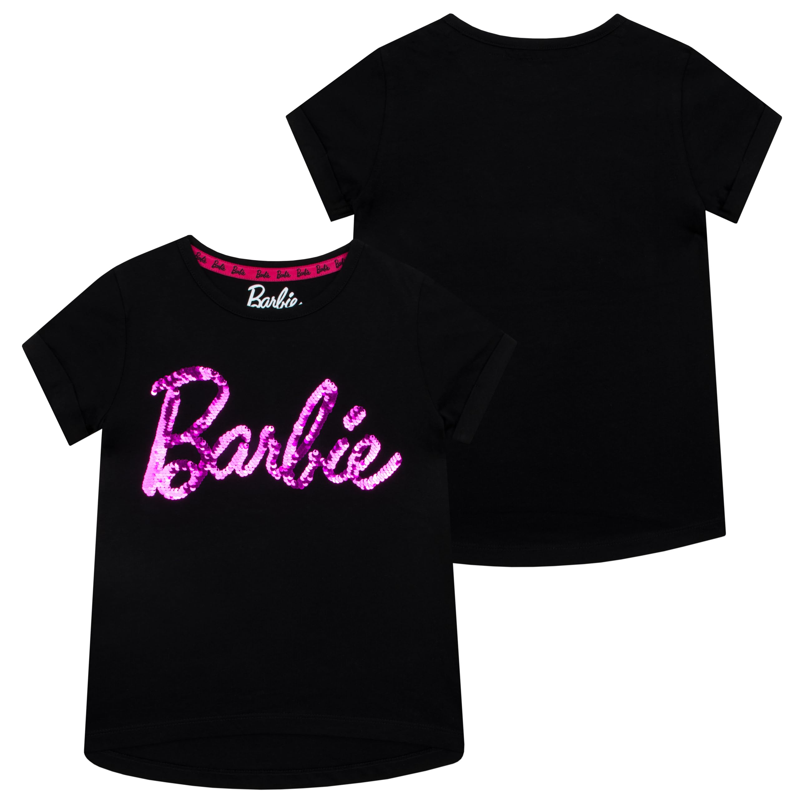 Barbie Shirt Women Barbie Text Logo Girls Reversible Sequin T-Shirt Barbie  Girls, image size:2560x2560