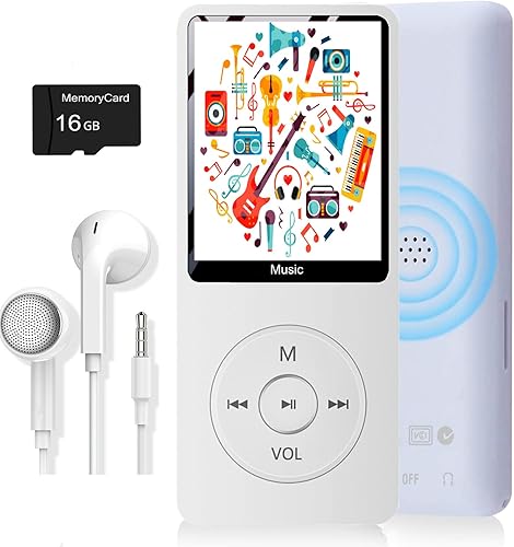 Reproductor de MP3, reproductor de música con tarjeta micro SD de 16 GB, altavoz incorporadofotoreproducción de videoradio FM, grabadora de voz,