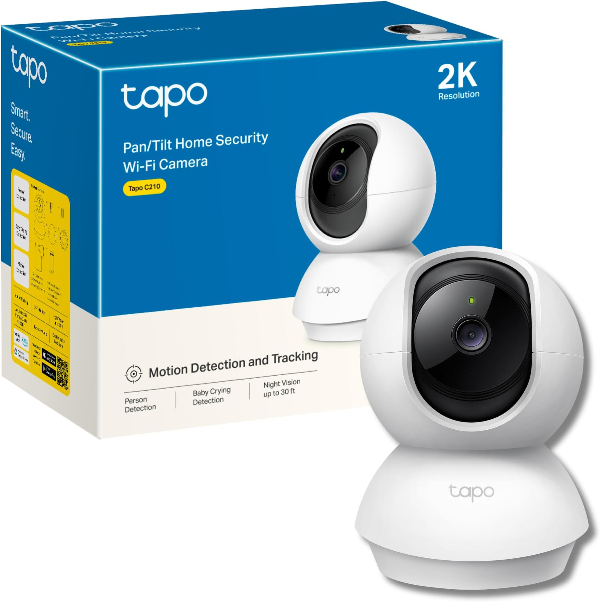 TPLink Tapo 2K Pan Tilt Security Camera, Baby Monitor, Dog Camera/Motion Detection, 2Way Audio