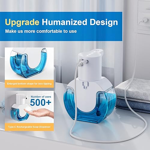 Miniatura 6 de Dispensador automático de jabón, sensor manos libres, 4 niveles de espuma ajustables, recargable y montaje en pared (15 oz14.2 fl oz) para baño y
