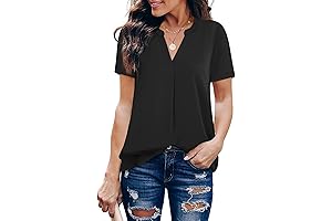 Graceful Tops for Women - Chiffon Blouse with V-Neck and Curved Hem