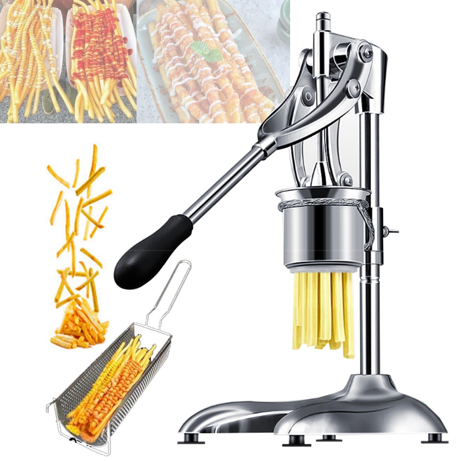 Friggitrice francese in acciaio inox, strumento manuale per una produzione rapida, per creare facilmente patatine fritte croccanti da purè di patate per ristoranti e da asporto