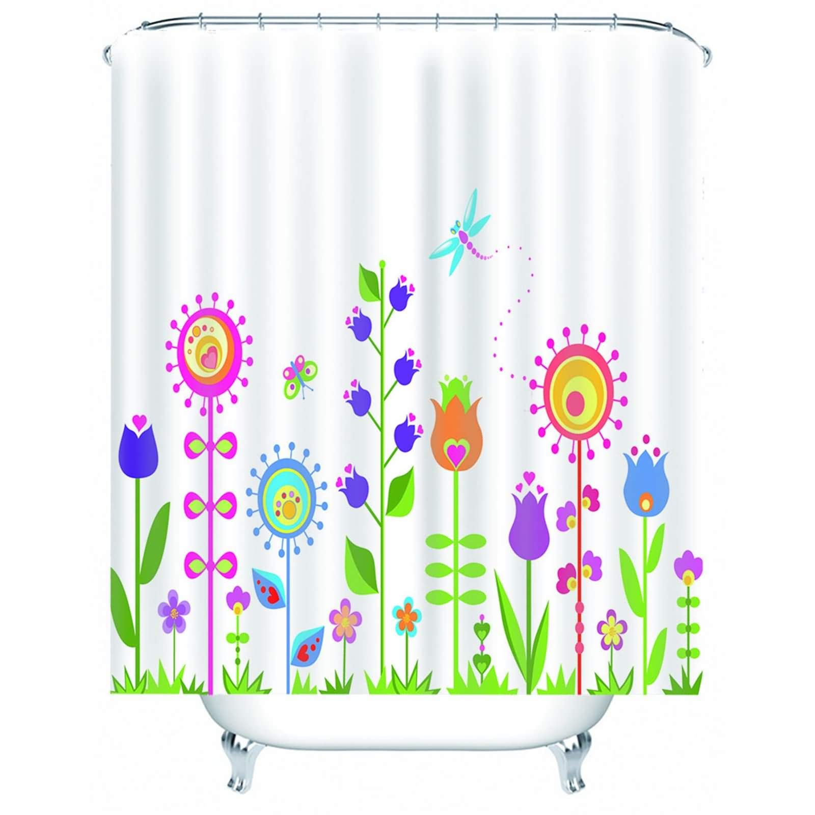 Rideau de douche fleurs et libellule 180x180 cm imperméable pour baignoire