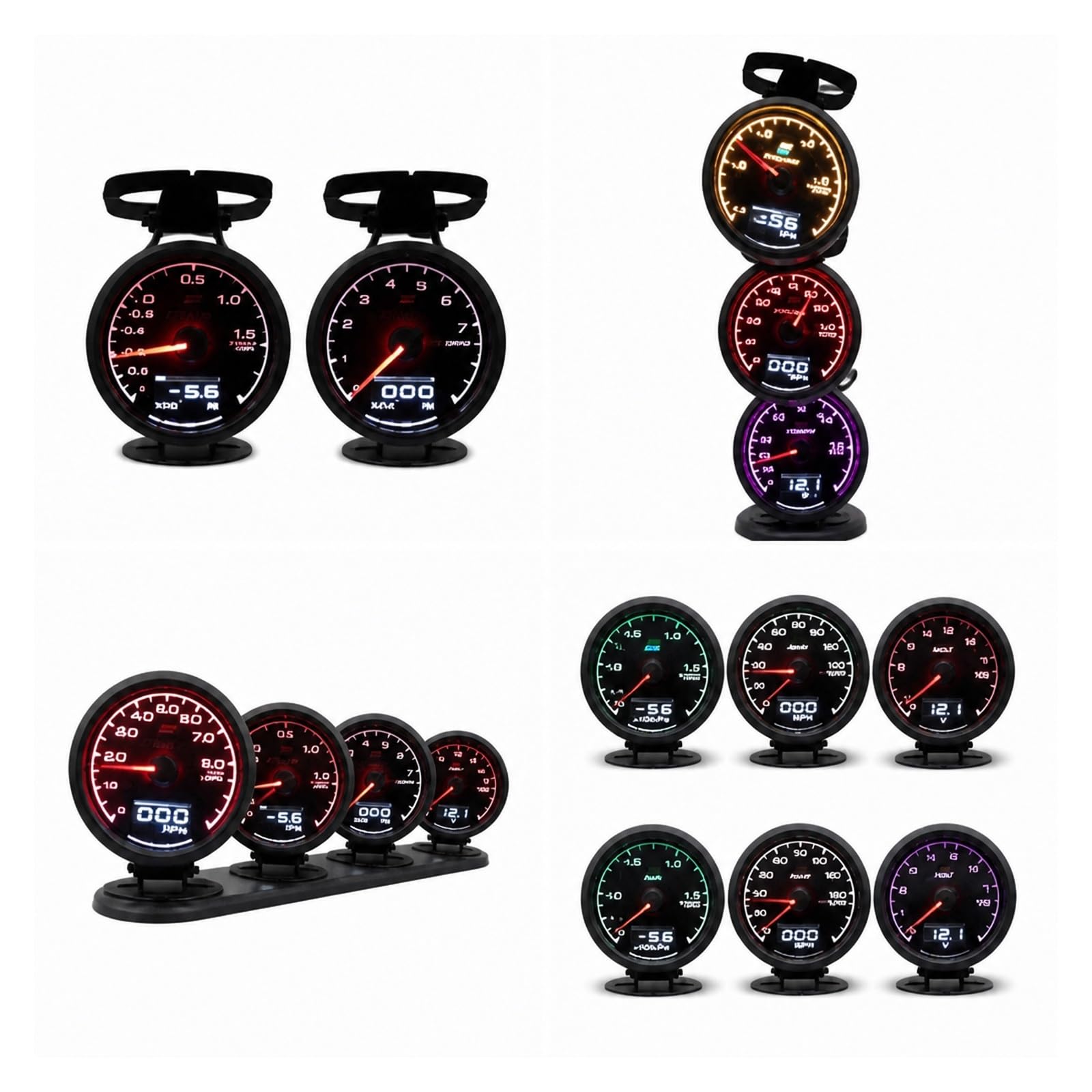 Ciśnieniomierz, Cyfrowy Wskaźnik LED O Średnicy 62 Mm I 7 Kolorach | Czarna Tarcza, 2,5 Cala, Widok 270 Stopni, Cylinder 4/6/8, Uchwyt, Czujniki, Kable(VACUUM)