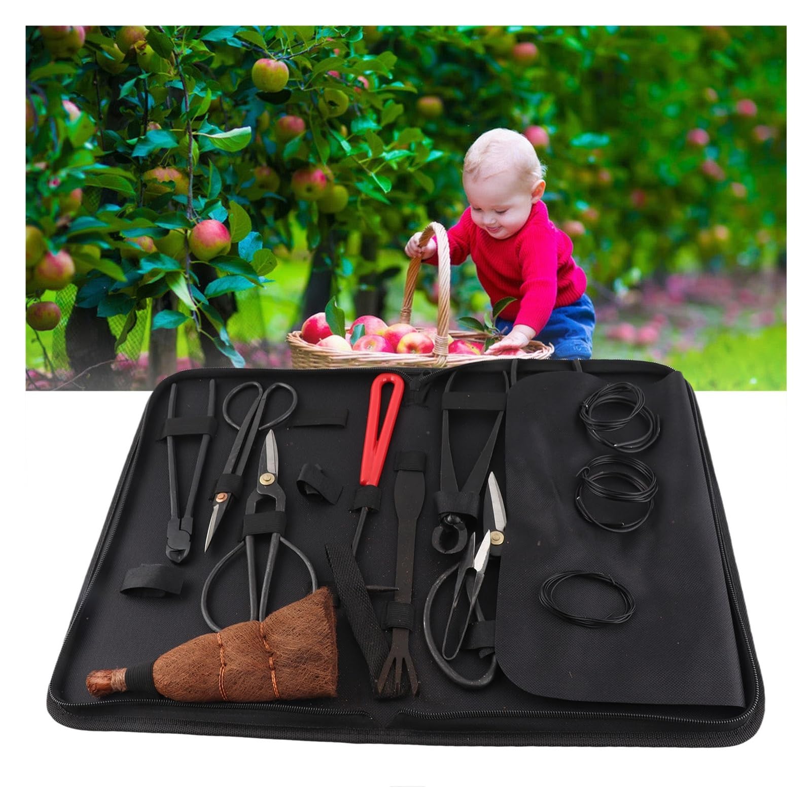 ESESE Juego de Herramientas Profesionales for bonsái de 5 Piezas: Tijeras de podar de Acero al Carbono, recortador de Hojas con Bolsa de Transporte, rastrillo y Cortador de Ramas. Kit Completo