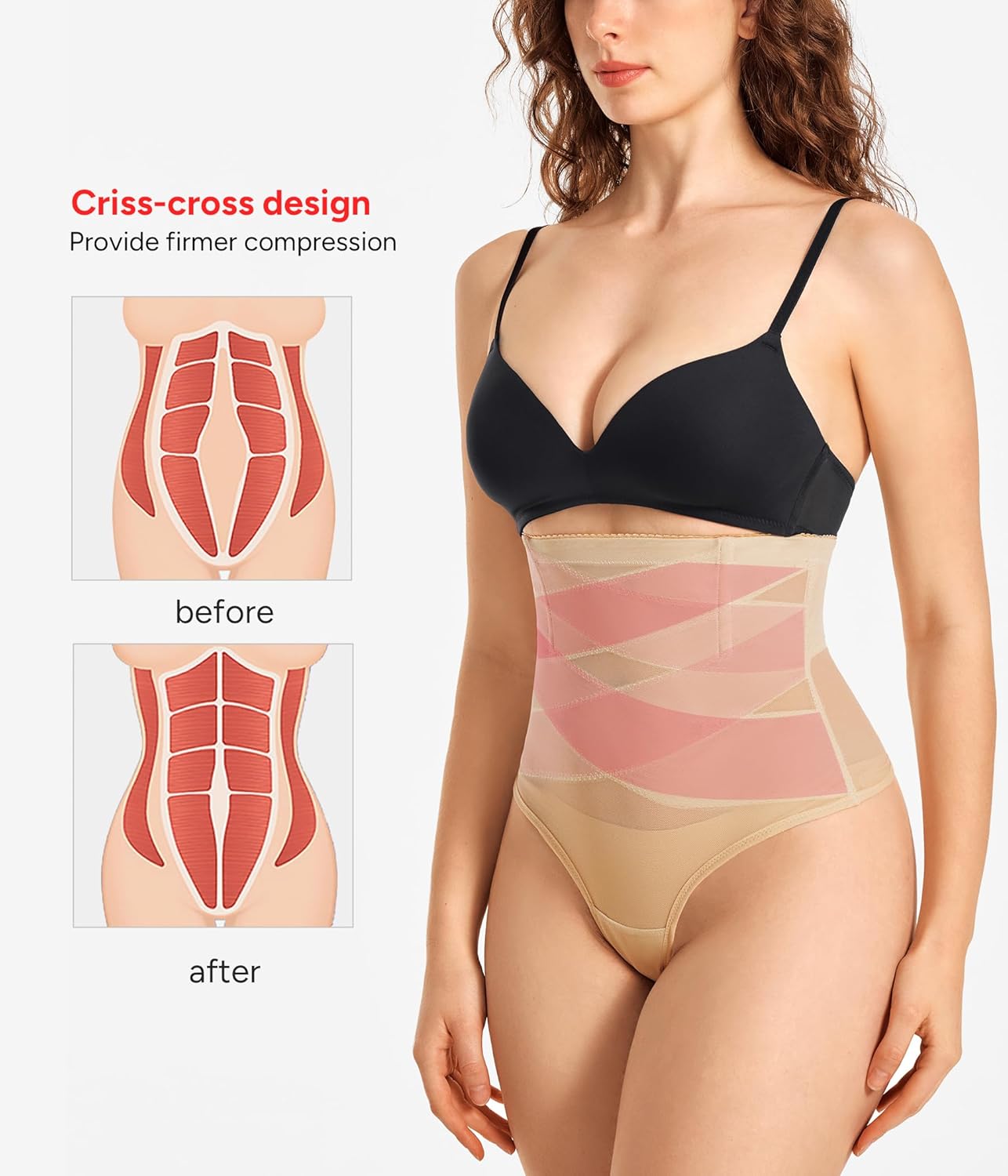 KUMAYES Tummy Control Shapewear Thong for Women - High Waisted Thong Compression Underwear Body Shaper Girdle Panty 2 Pack - Image 3