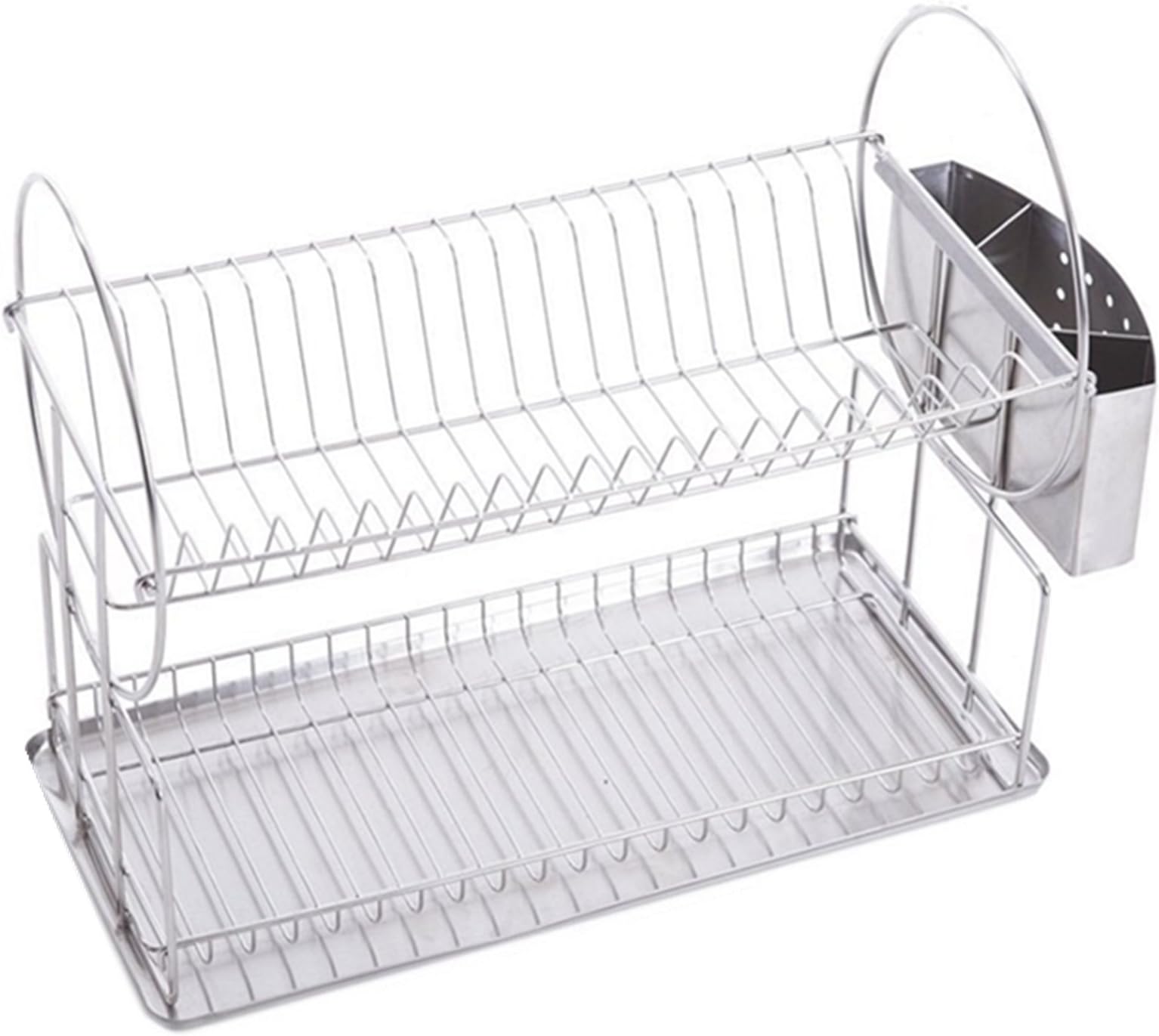 Ectxo 3 storey draining dish rack, drip tray, cutlery basket, stainless steel, rust-proof, 304 , Modell 05