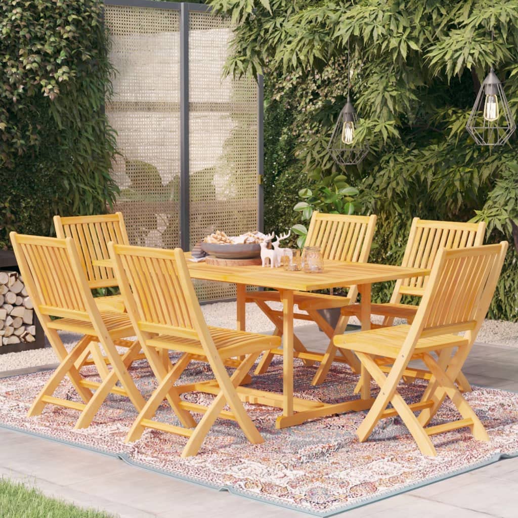 Set di mobili da giardino in teak massiccio, 7 pezzi, sedie pieghevoli con sedili e schienali curvi, foro per ombrellone, fino a 110 kg per seduta