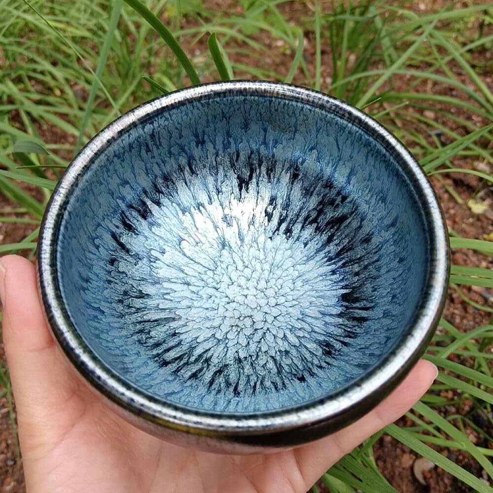 Apingjenz Matcha Tea Bowl, Tenmoku Flower Glaze 12.17oz, Kiln Change Jian Ware Chinese Jianzhan, Matcha Tea Cup Ceremony, Authentic Porcelain Chawan