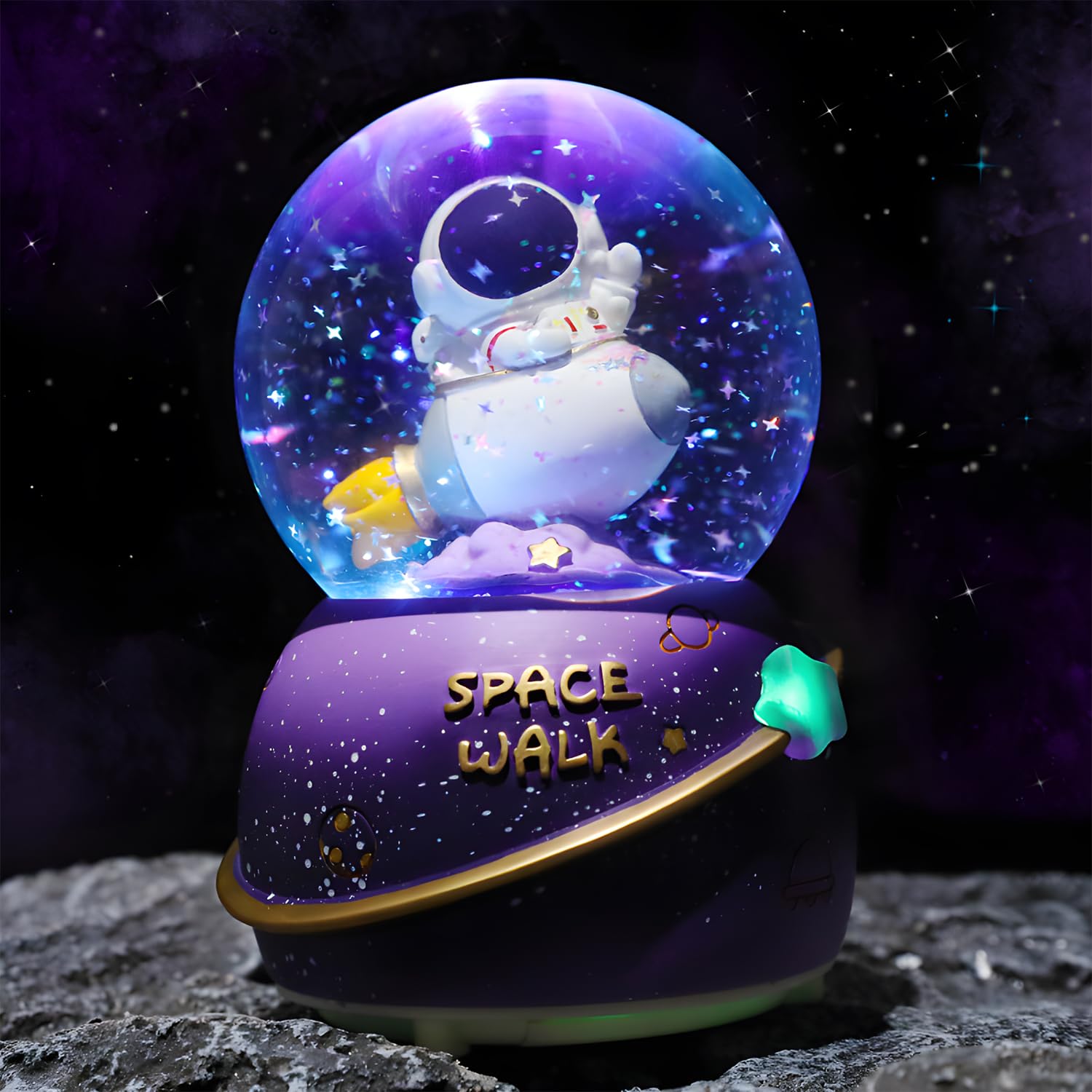 Snow Globe, Astronaut Space Snow Globes, Musical & Automatic Snowflakes, Battery Powered, Birthday Party Favor, (D)