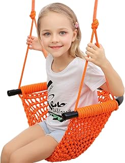 TOPIND Kids Tree Swing Seat, Rope Swing Seat, Indoor Swing for Kids Outdoor Swing Seat Backyard Swing Door (Orange)