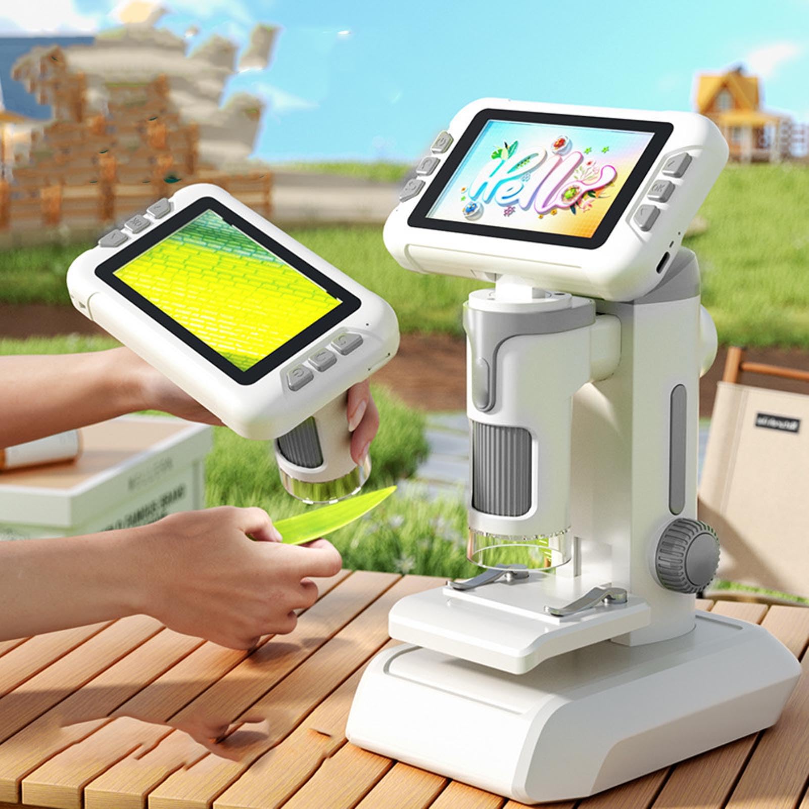 Naroote Microscopio Portátil Digital de Mano 1600X con Pantalla de 4 Pulgadas y Luz LED, Kits de Ciencia para Niños, Lupa de Laboratorio de Ciencias Educativas y de Aprendizaje para Niños de 6 a 12