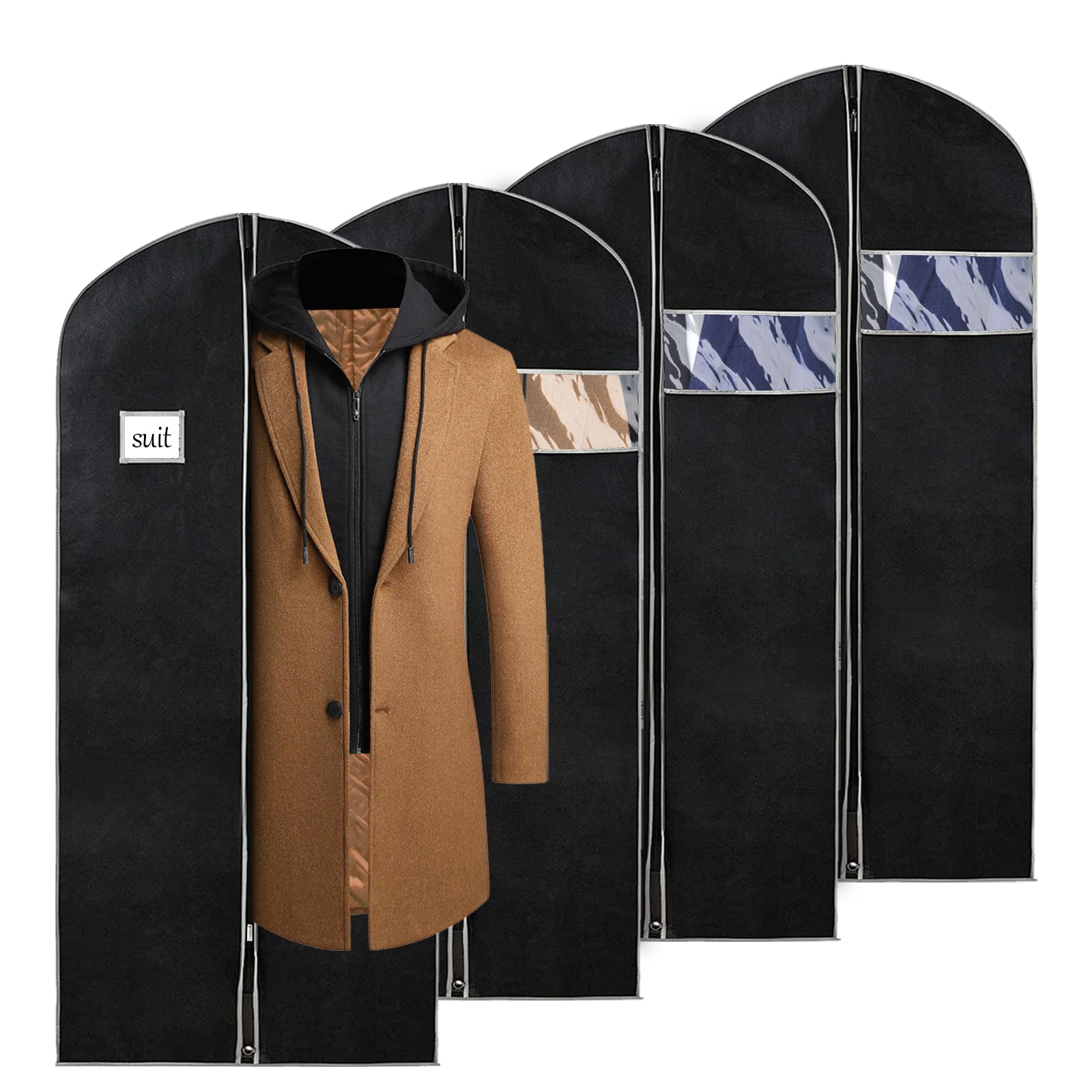 Syeeiex Juego de 4 fundas para ropa de 152,4 cm para colgar ropa, a prueba de polvo y ordenadas, perfectas para trajes, vestidos de noche, abrigos de piel, vestidos largos (negro y gris)