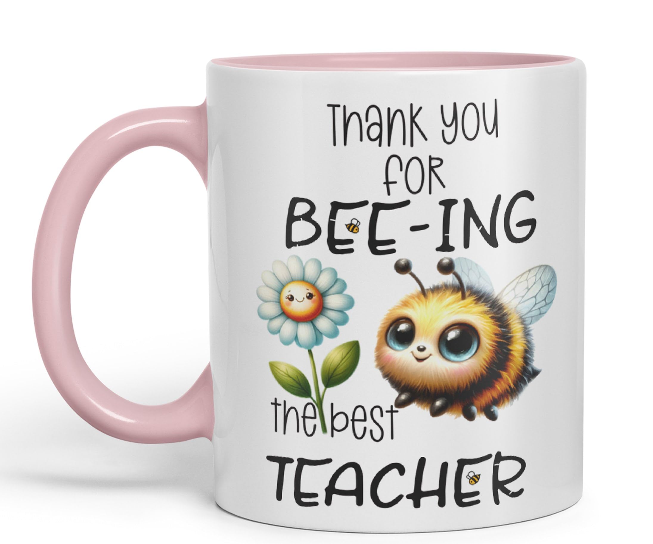 Vixar Teacher Thank You for Bee-ing the Best Teacher Ceramic Coloured Mug Cup for Tea Coffee Hot Brew 330ml 11Oz (Pink)