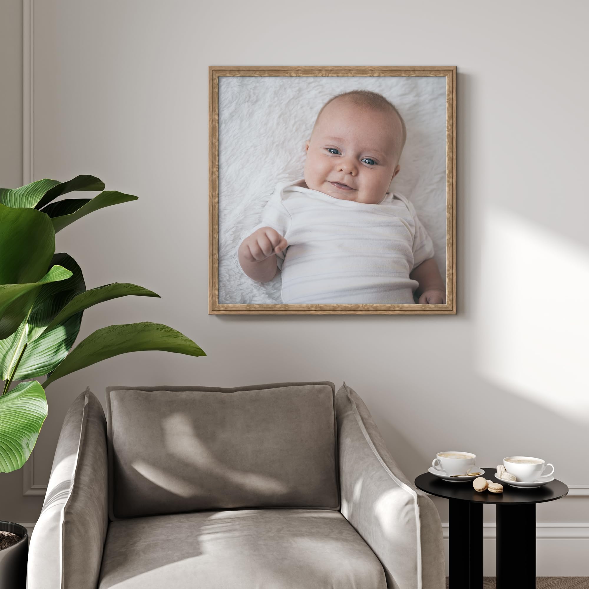 WANDStyle Bilderrahmen 50x50 Eiche, rustikaler Bilderrahmen Holz 50x50 cm | Hochwertiger Holzbilderrahmen, Posterrahmen zum Aufhängen, Rahmen 50x50 cm, Fotorahmen H025 - Made in Germany