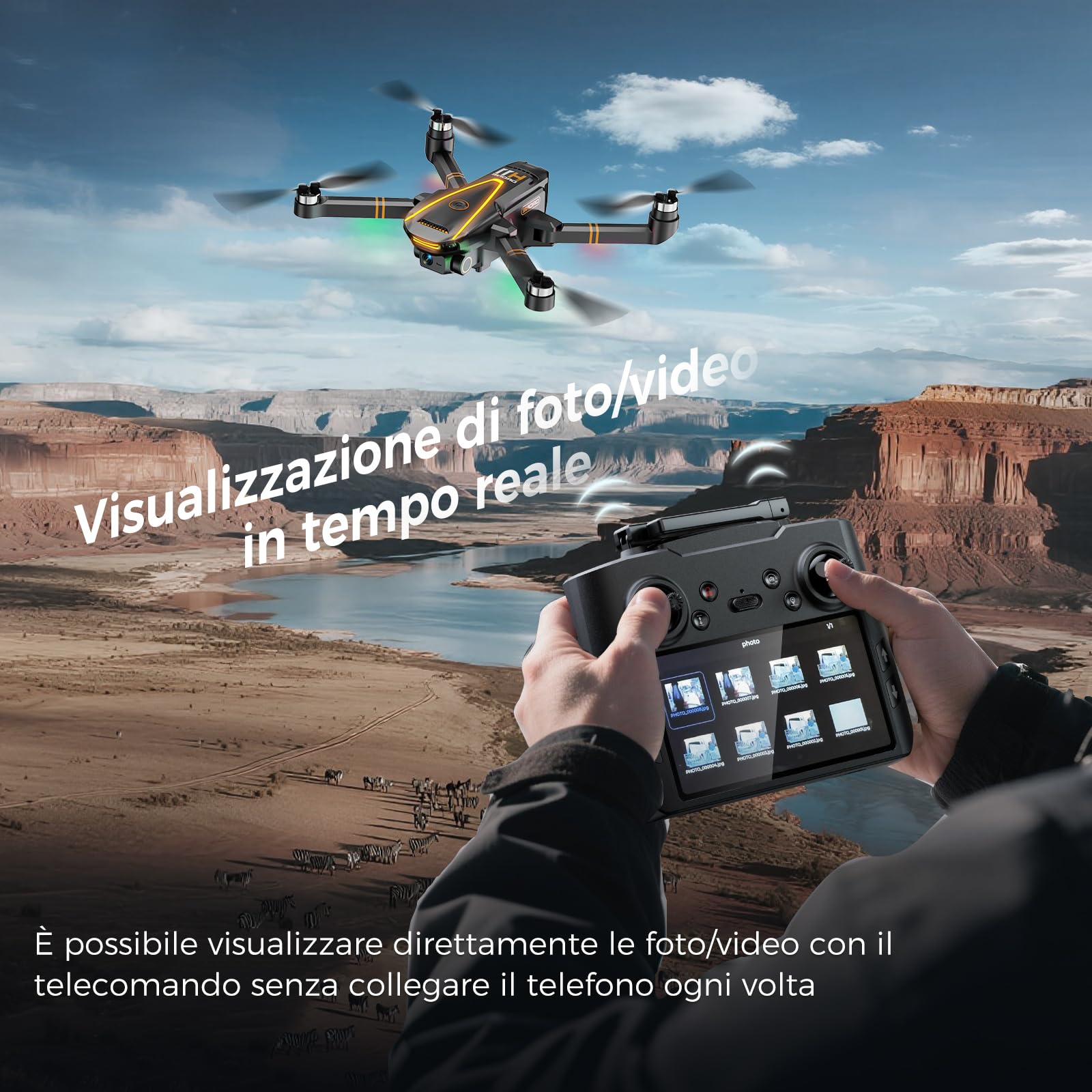 H11 GPS Drone con Telecamera 4K Professionale (Radiocomando con Schermo) FPV RC Droni con Motor Brushless, Return Automatico, autonomia di volo di 45 minuti, 2 batterie, meno di 249g, C0