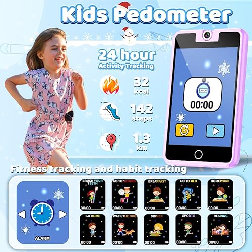 Miniatura 7 de OVV Teléfono inteligente de juguete para niñas y niños de 3 a 8 años con cámara giratoria, pantalla táctil HD de 2.8 pulgadas, juego de rompecabezas