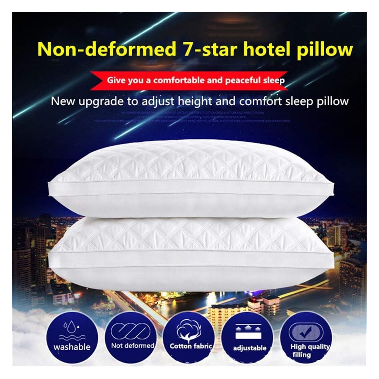 Inicio Almohadas Ropa de Cama Almohadas de Hotel, Almohada de Terciopelo de Plumas Blancas de algodón de Calidad de Hotel súper Suave, 48 x 74 cm, 2 Paquetes(White Border)