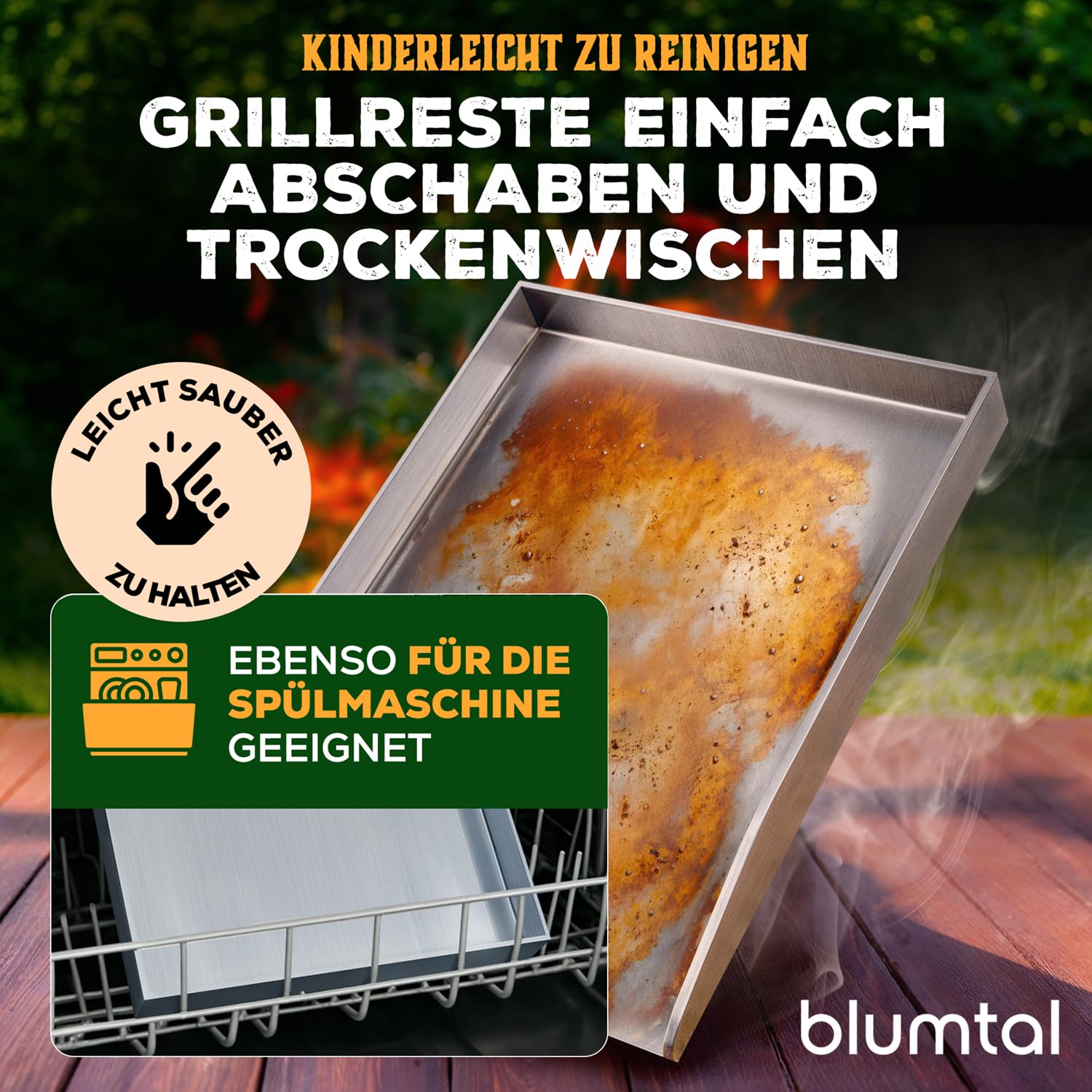 Blumtal Set Plancha Grillplatte Edelstahl inkl. 2 Grillspachteln & Ölflasche - 30x40 cm Plancha Grill Set für perfekte Röstaromen - Grillmatte Gasgrill geeignet - Edelstahl Platte rostfrei & robust