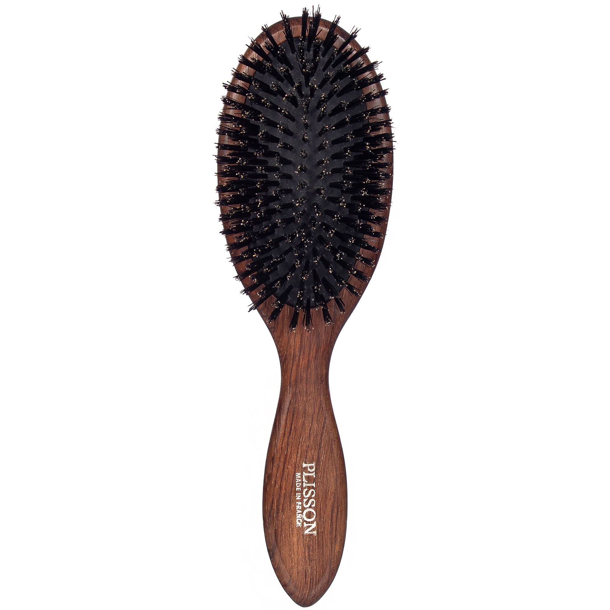 Plisson – Cepillo de pelo neumático para mujeres y hombres, modelo grande – Cepillo tradicional, madera natural, 100% puro pelo de jabalí – Fabricación francesa