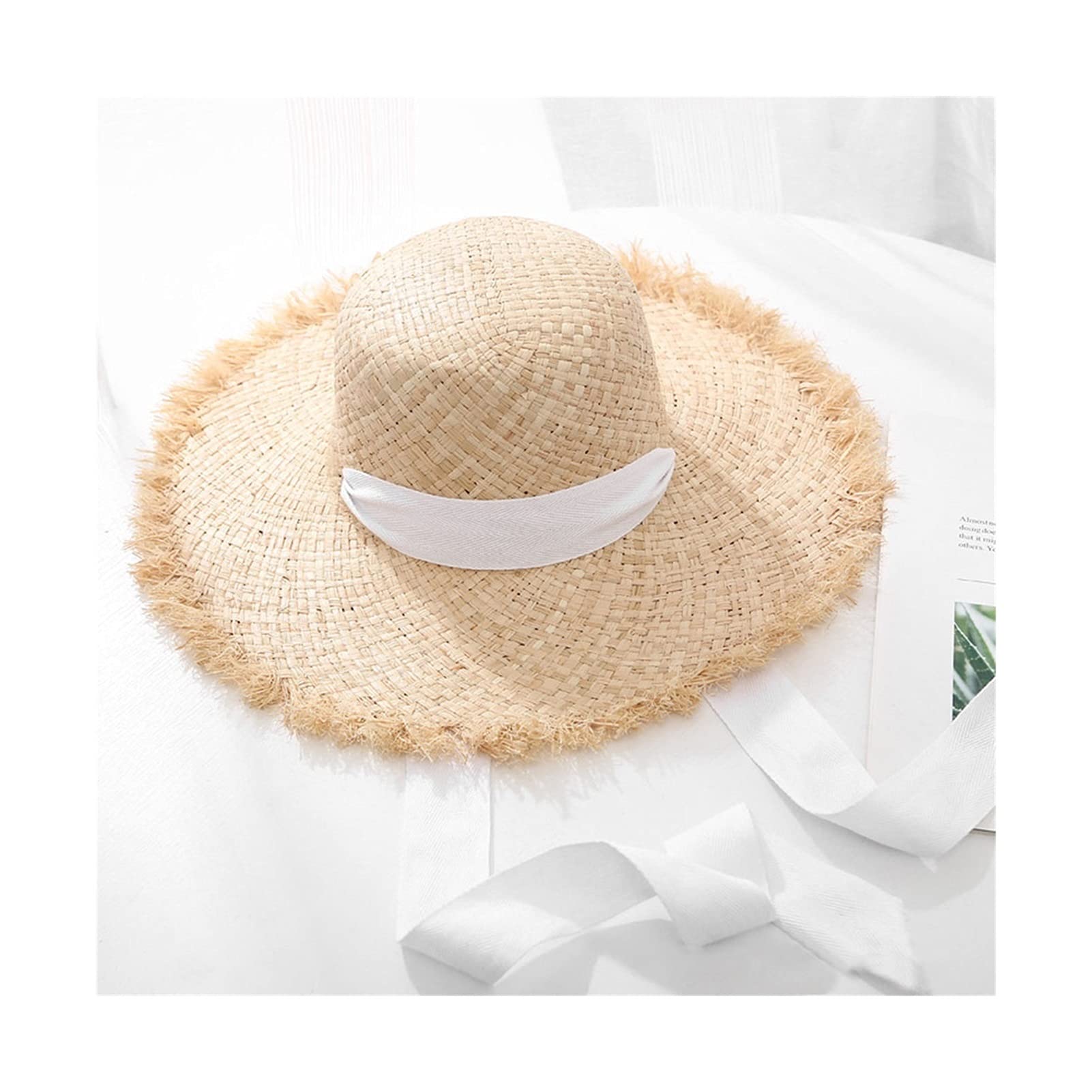 Chapeau de Soleil pour Femme Top Rond Grande Hauteur Large Chapeaux Beach Casquette Femme été Vacances Paille Sunhat Chapeau d’été (Color : 3, Size : M)