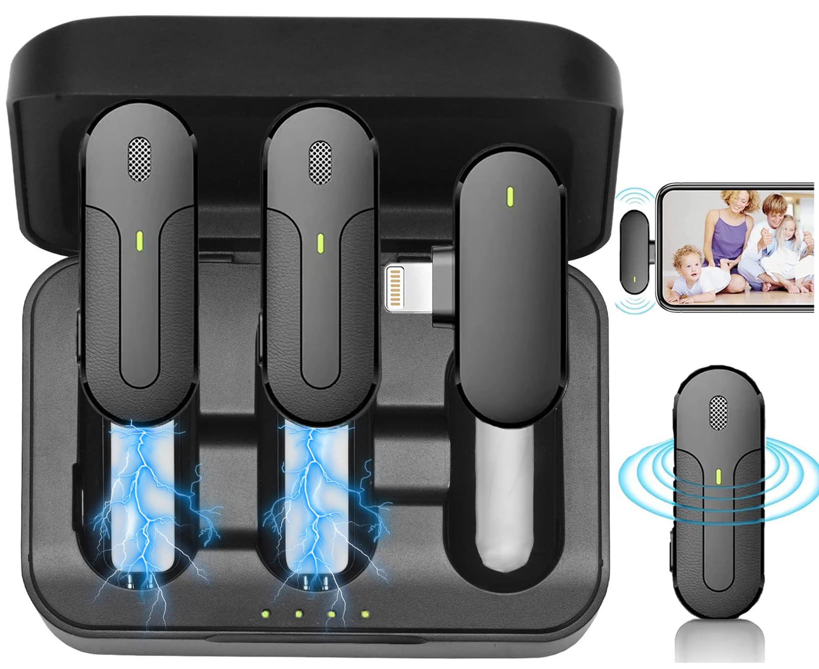 Wireless Lavalier Microphone for iPhone iPad, Plug-Play Lightning Lapel Mini Microphone Wireless with Charging Case, 2 PCS Mic for Video Recording Vlogging YouTube TikTok Interview,3 Mode Denoise,65ft